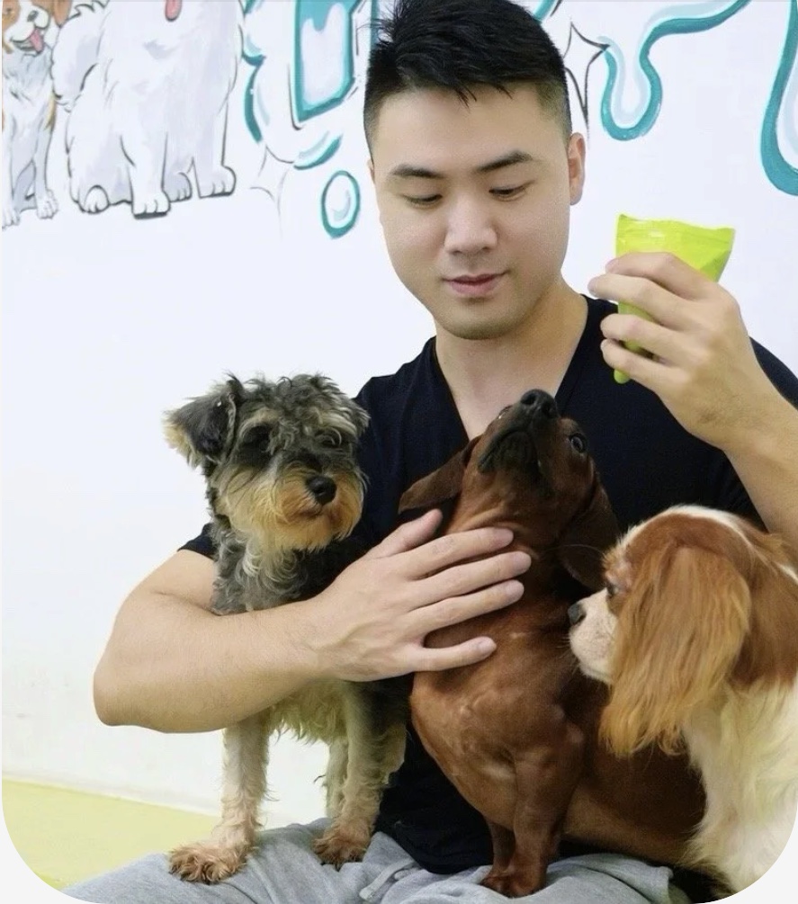 Robert spending time with dogs